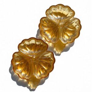 VTG Carnival glass Three pedal flower dish. Set Of 2